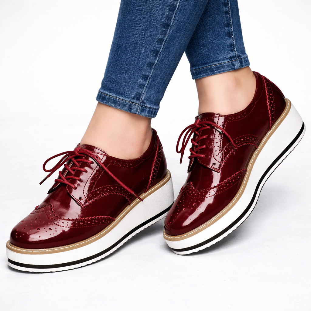 Women's Platform Oxfords Lace Up Perforated Cushioned with Chunky Sole