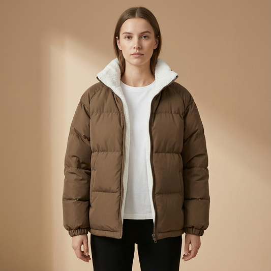 Women's Puffer Jacket | Structured Stand Collar & Warm