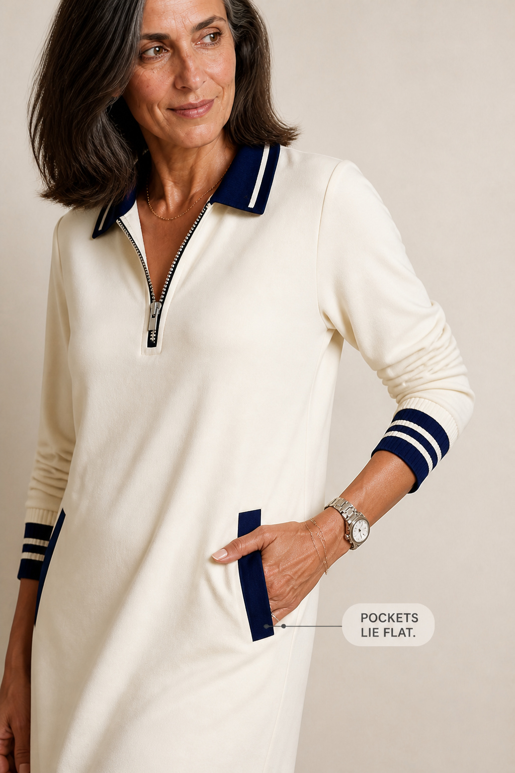 Women's Quarter-Zip Sweatshirt Dress | Stretch Fit & Collared Design