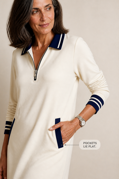 Women's Quarter-Zip Sweatshirt Dress | Stretch Fit & Collared Design