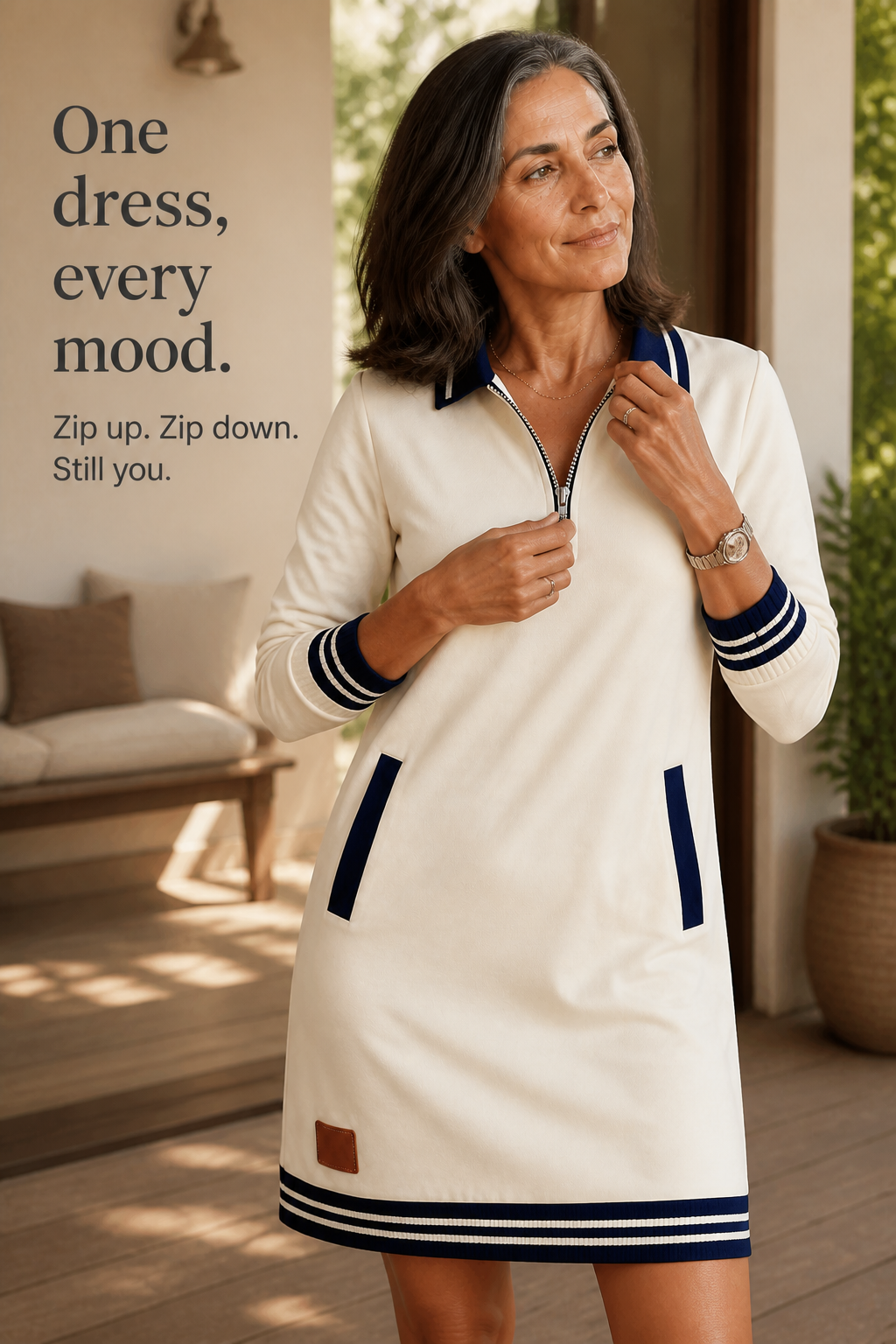 Women's Quarter-Zip Sweatshirt Dress | Stretch Fit & Collared Design