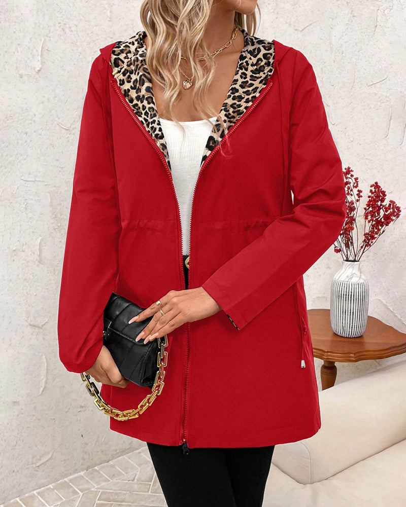 Women's Reversible Hooded Coat | Leopard Print & Cosy Warmth