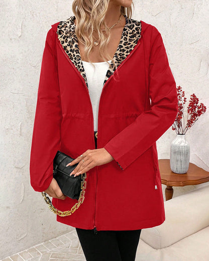 Women's Reversible Hooded Coat | Leopard Print & Cosy Warmth