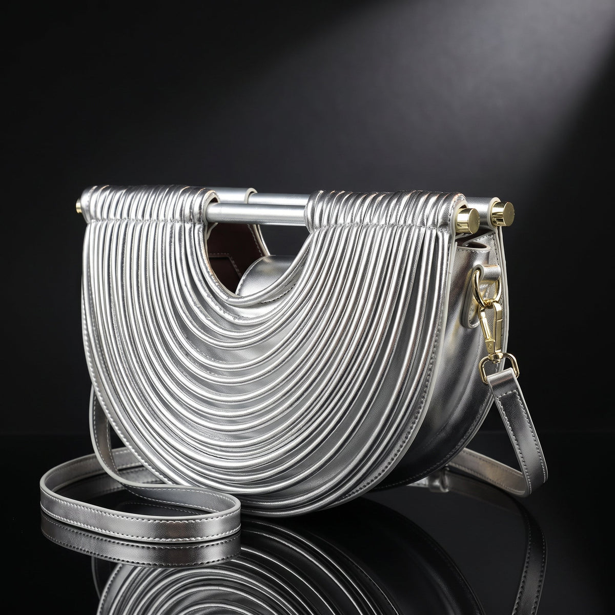 Women's Ribbed Handbag | Sculptural Design & Crossbody Strap