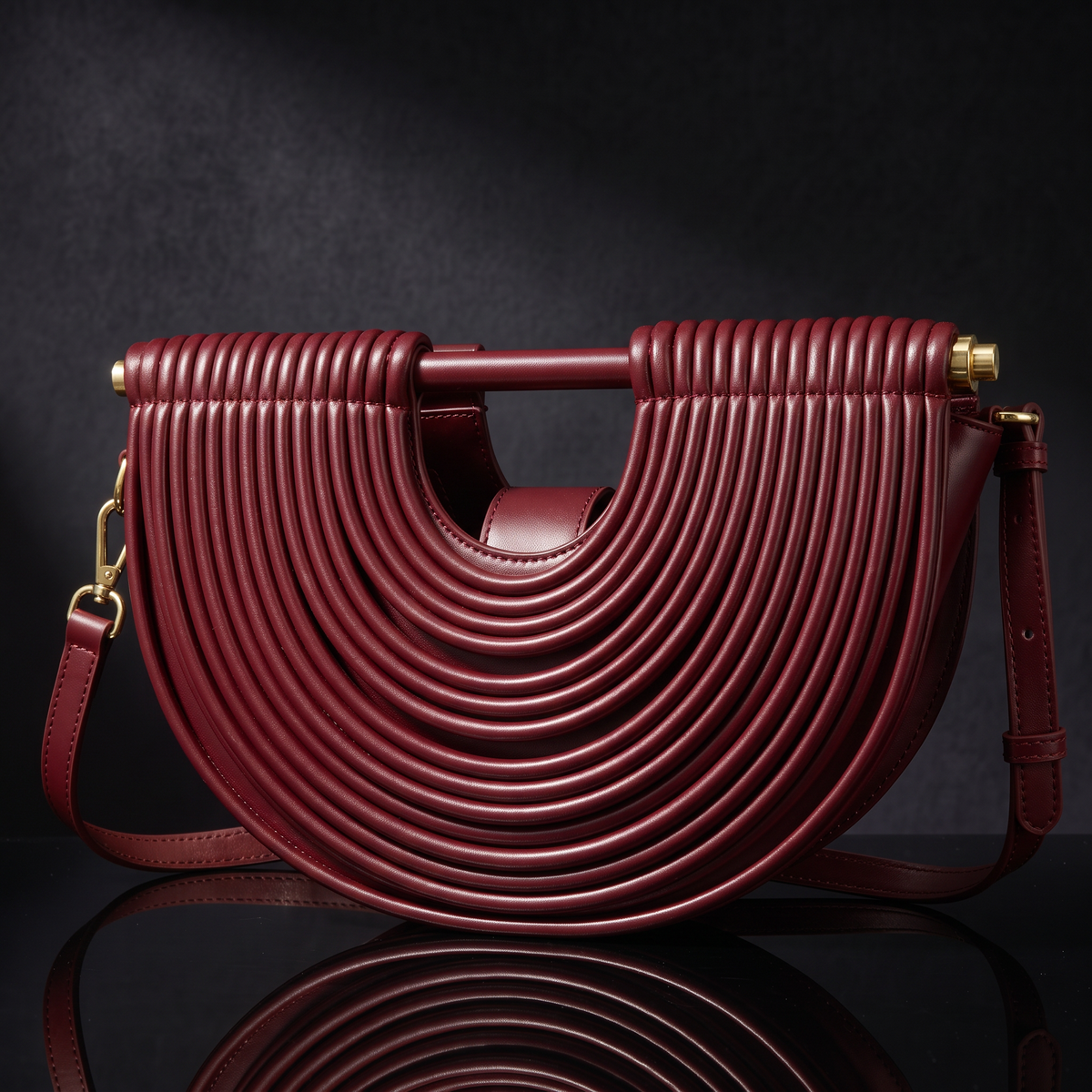 Women's Ribbed Handbag | Sculptural Design & Crossbody Strap