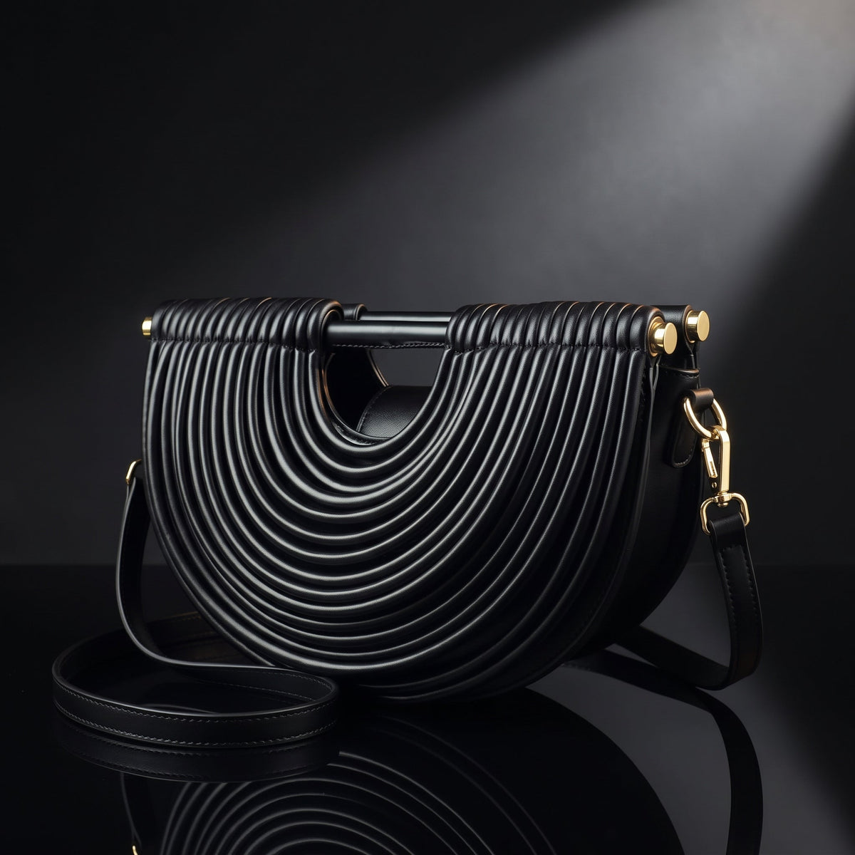 Women's Ribbed Handbag | Sculptural Design & Crossbody Strap