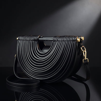 Women's Ribbed Handbag | Sculptural Design & Crossbody Strap