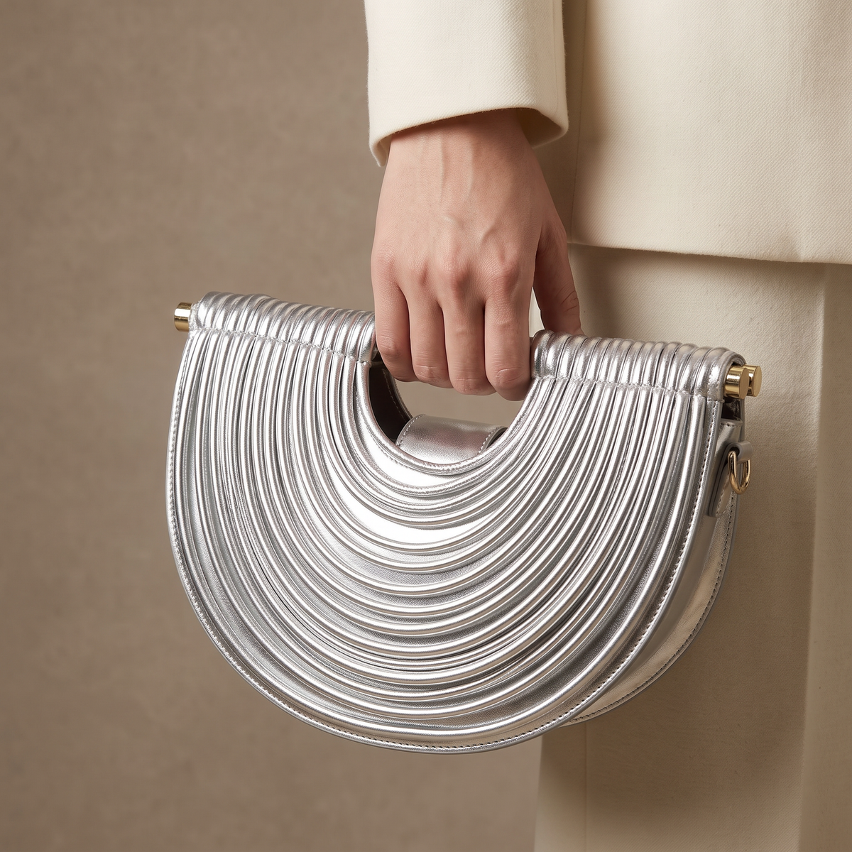 Women's Ribbed Handbag | Sculptural Design & Crossbody Strap