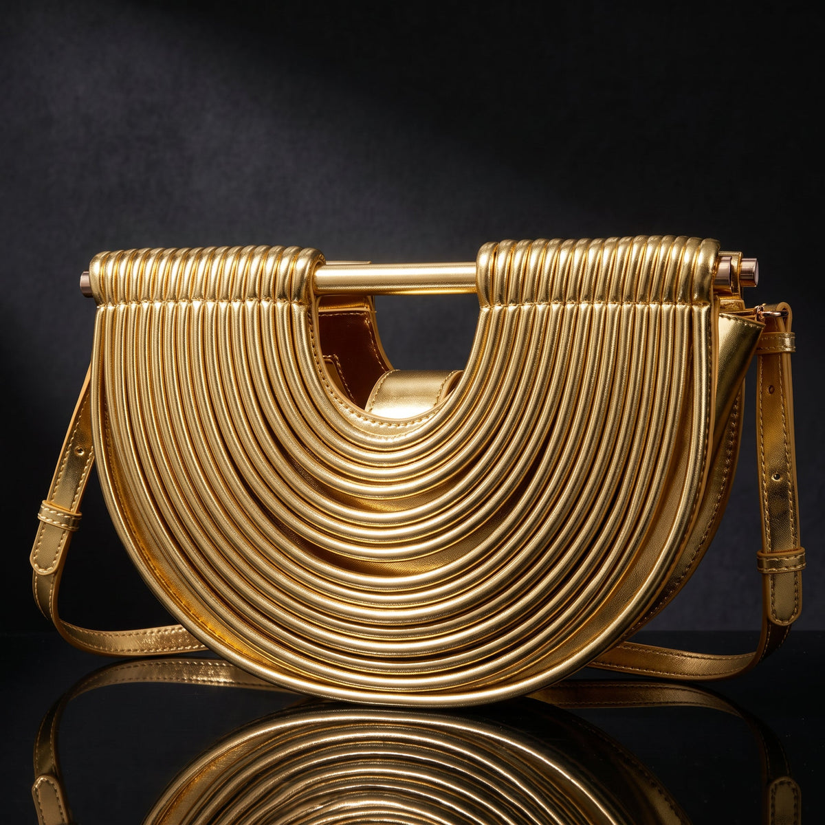 Women's Ribbed Handbag | Sculptural Design & Crossbody Strap