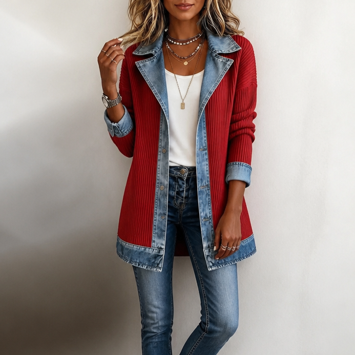 Women's Ribbed Knit Coat | Structured Panels