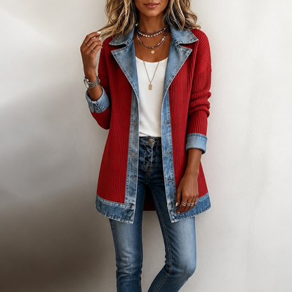 Women's Ribbed Knit Coat | Structured Panels