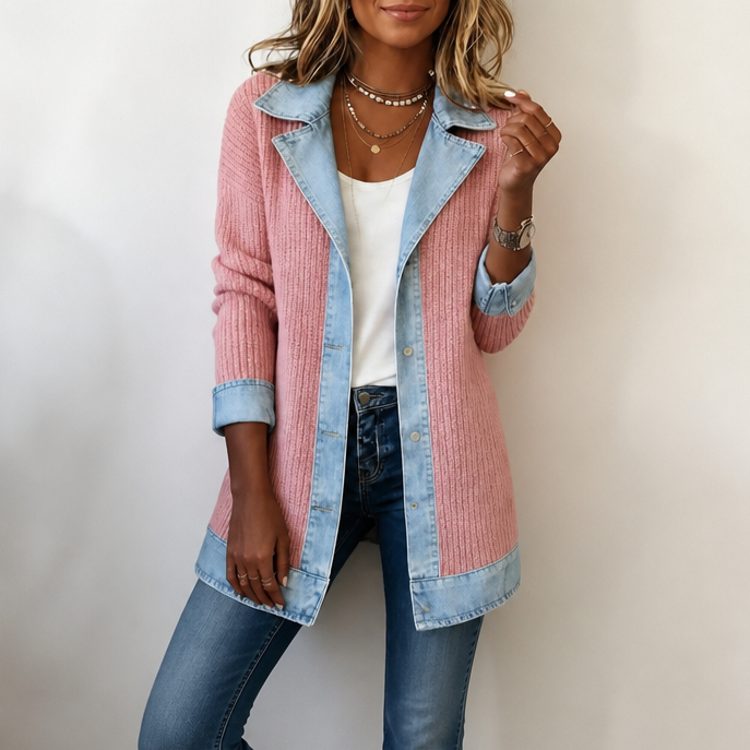Women's Ribbed Knit Coat | Structured Panels