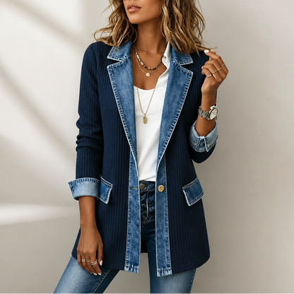 Women's Ribbed Knit Coat | Structured Panels