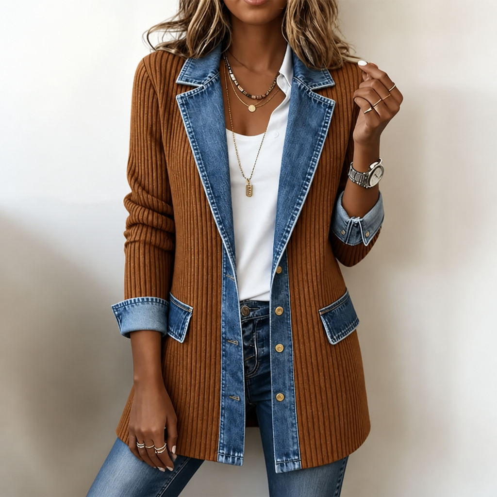 Women's Ribbed Knit Coat | Structured Panels