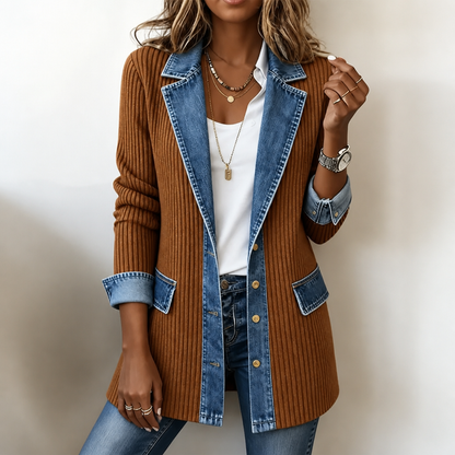 Women's Ribbed Knit Coat | Structured Panels