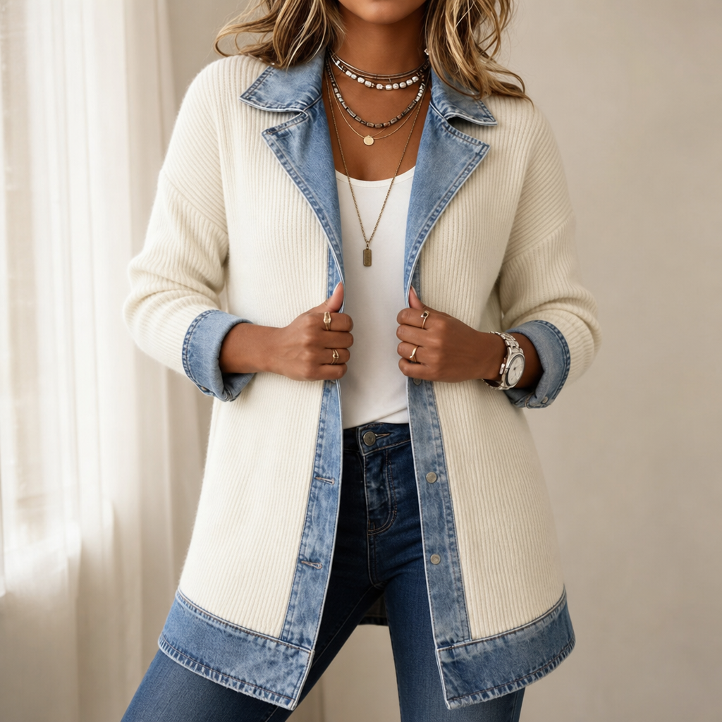 Women's Ribbed Knit Coat | Structured Panels