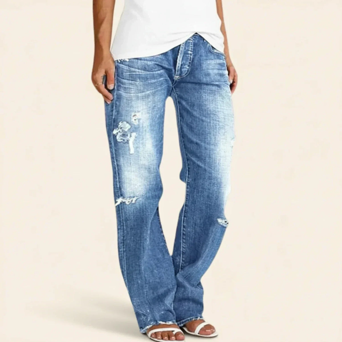 Women's Ripped High Rise Straight Jeans | Flattering Fit & Everyday Comfort