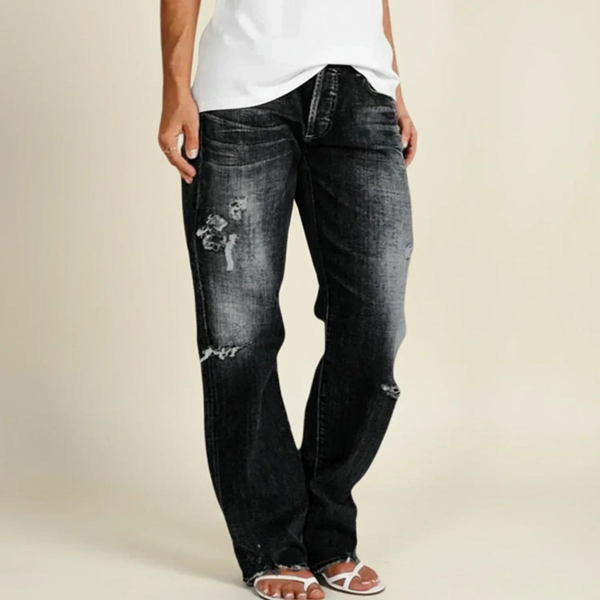 Women's Ripped High Rise Straight Jeans | Flattering Fit & Everyday Comfort