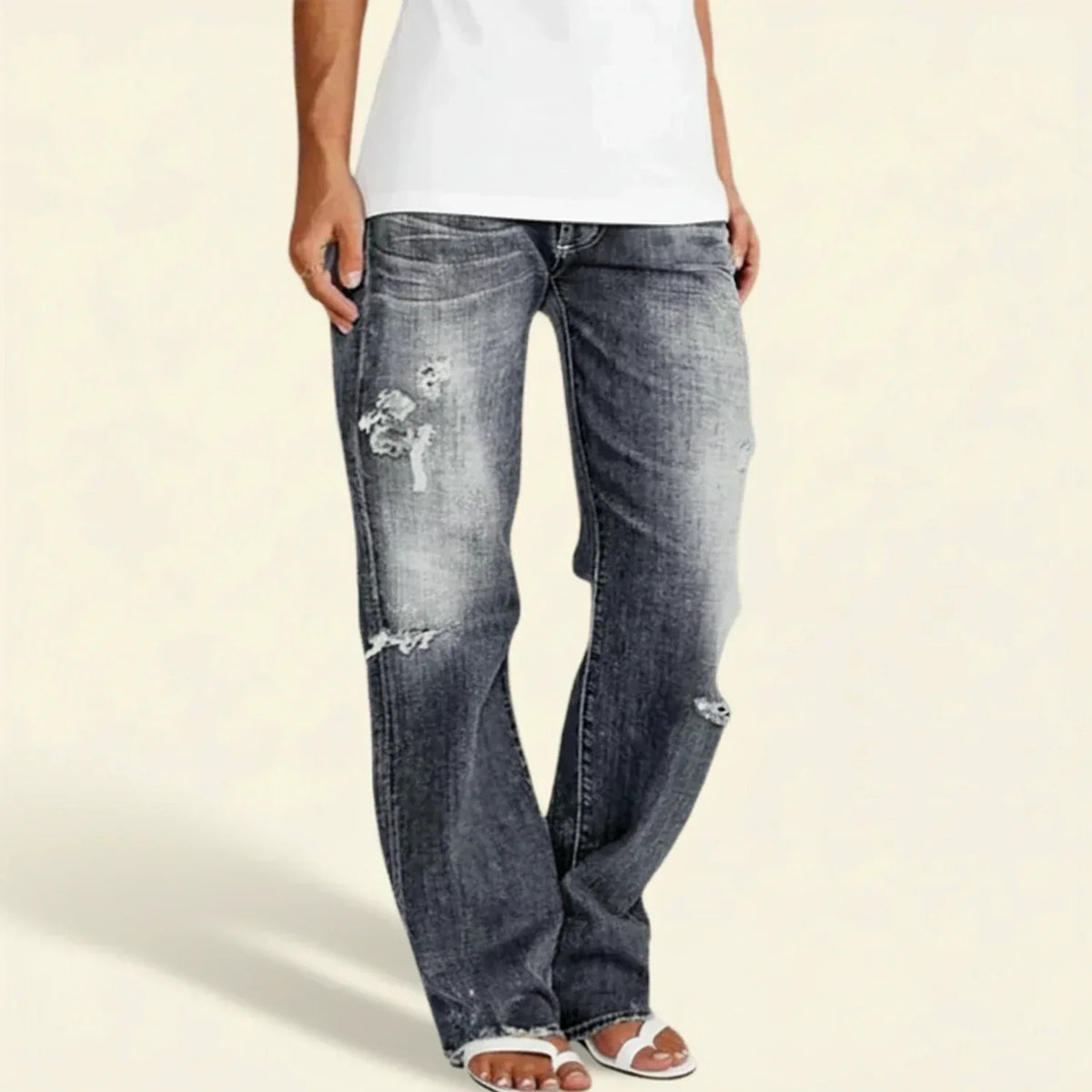 Women's Ripped High Rise Straight Jeans | Flattering Fit & Everyday Comfort