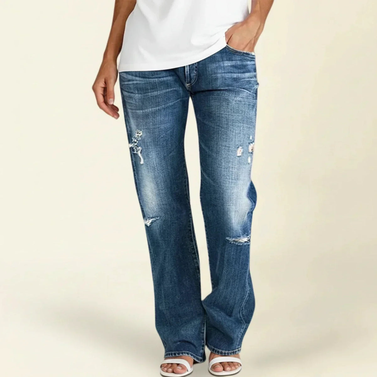 Women's Ripped High Rise Straight Jeans | Flattering Fit & Everyday Comfort