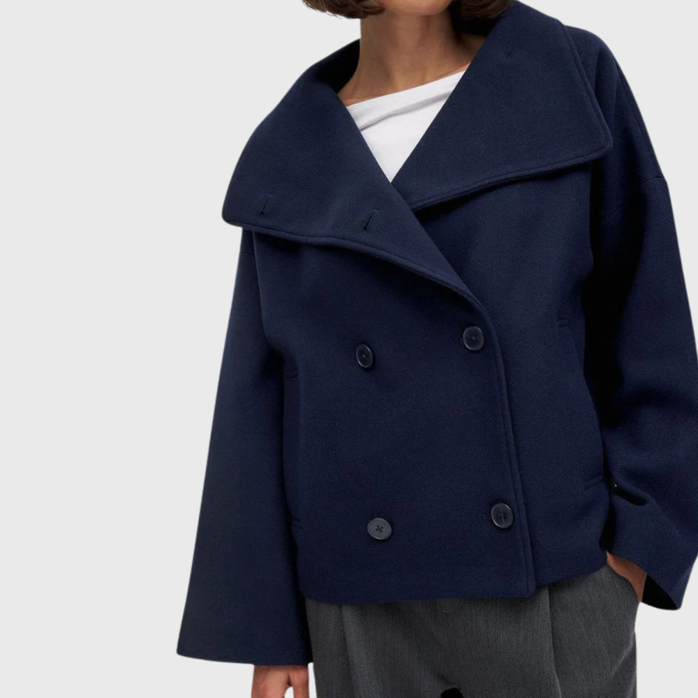 Women's Short Coat Double Breasted Flattering Fit with Light Lining