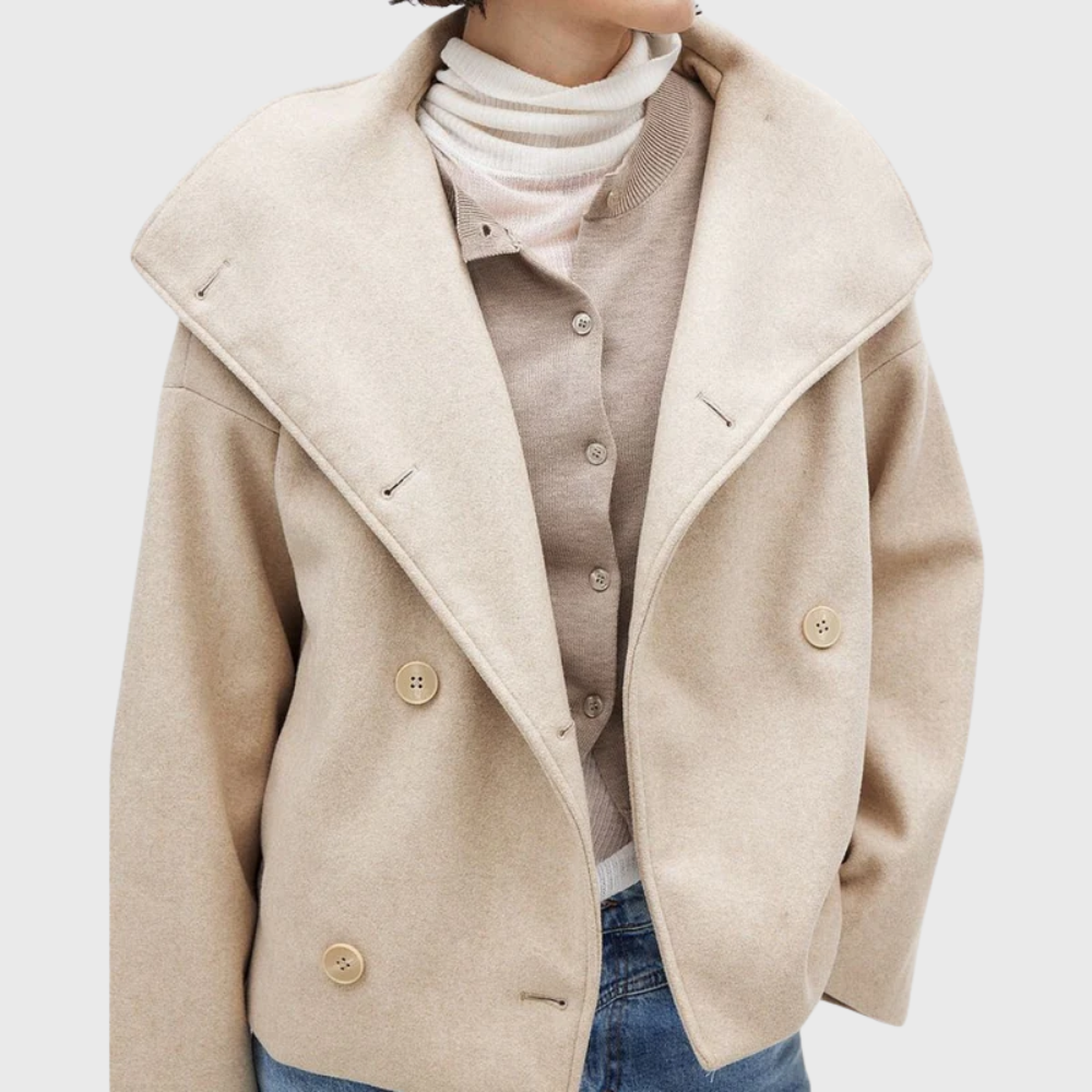 Women's Short Coat Double Breasted Flattering Fit with Light Lining