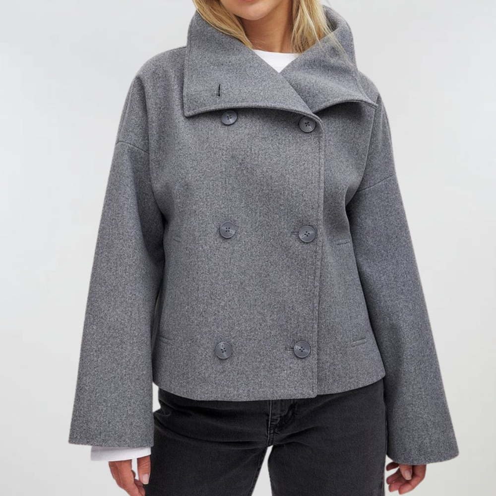 Women's Short Coat Double Breasted Flattering Fit with Light Lining