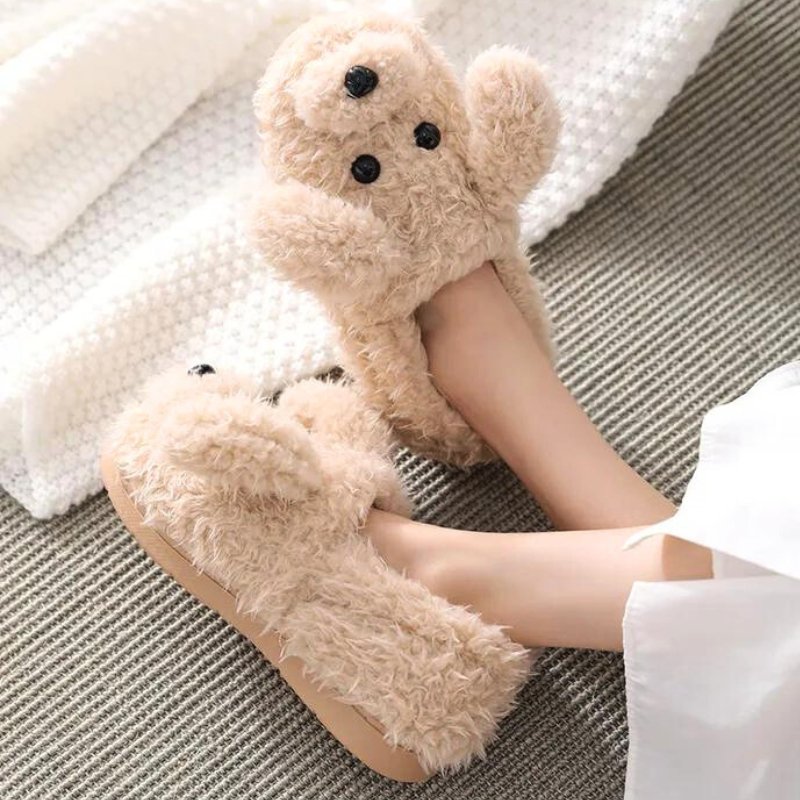 Women's Slippers Plush Novelty Animal Design Slip On with Rubber Sole