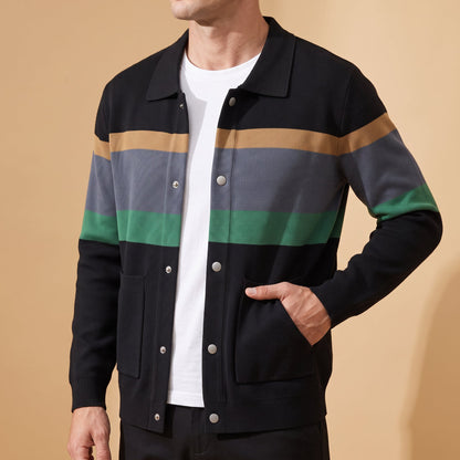 Women's Striped Knit Cardigan Snap-Button Structured Fit