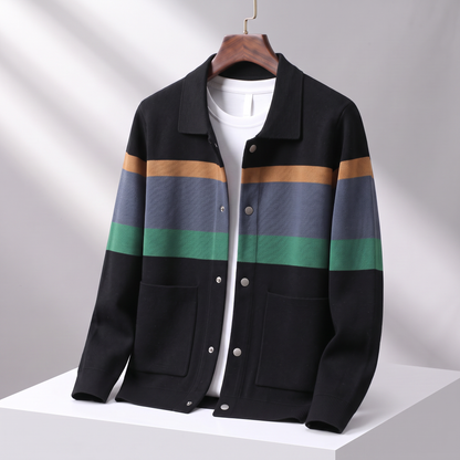 Women's Striped Knit Cardigan Snap-Button Structured Fit