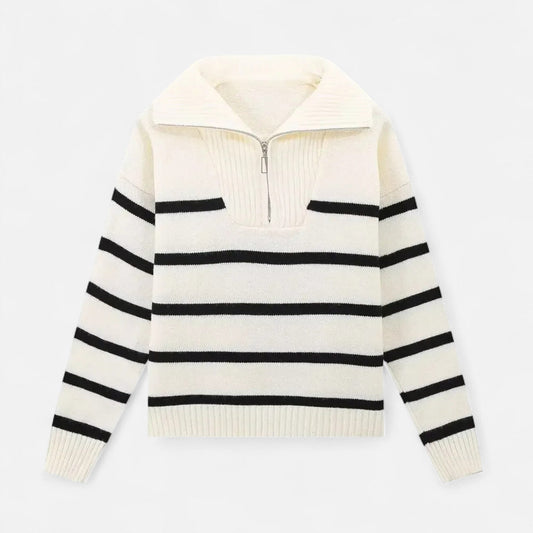 Women's Striped Polo Sweater | Half-Zip & Lightweight Comfort