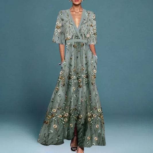 Women's Summer Maxi Dress | Floral Embroidery & Flowing Elegant Silhouette