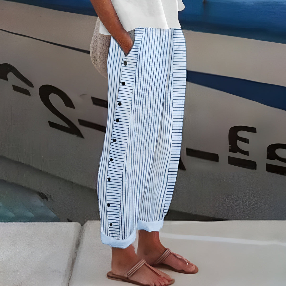 Women's Summer Pants | Striped Print & Relaxed Straight-Leg Fit