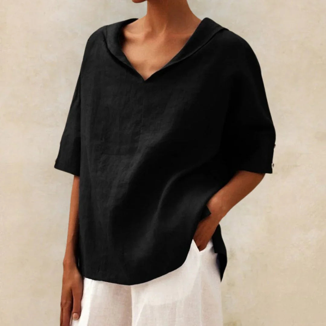 Women's Summer Top | Relaxed Fit & Roll-Up Sleeves
