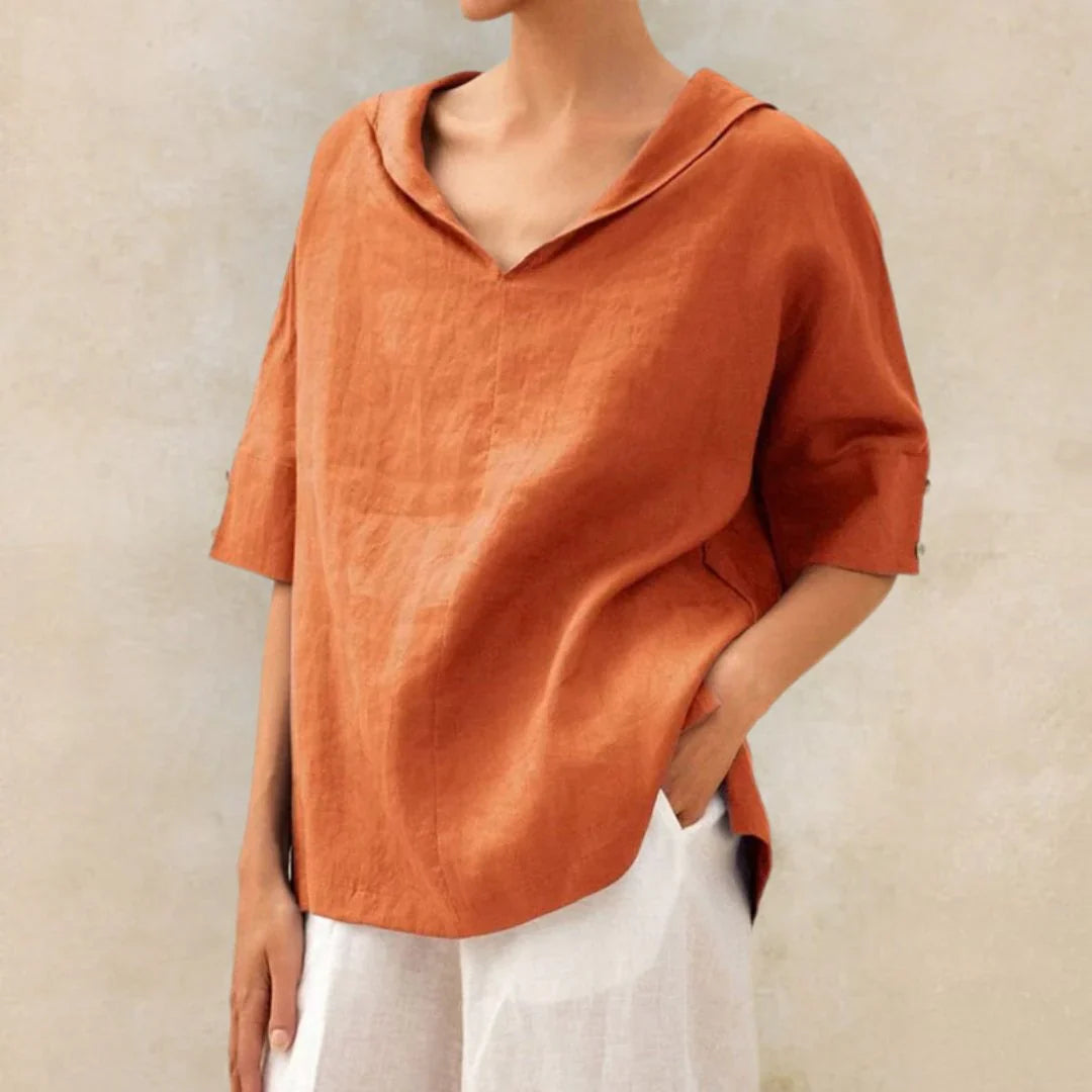 Women's Summer Top | Relaxed Fit & Roll-Up Sleeves