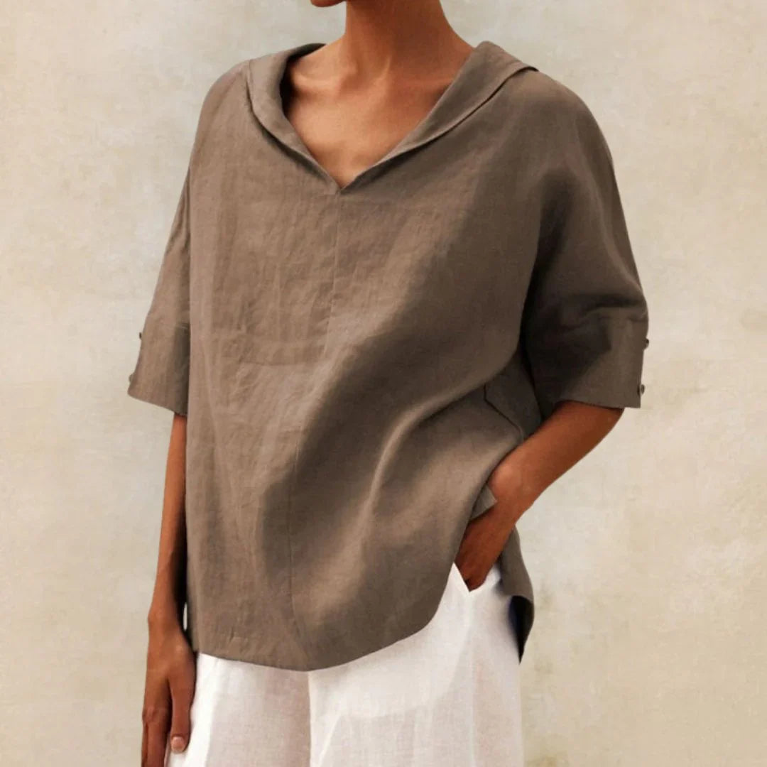 Women's Summer Top | Relaxed Fit & Roll-Up Sleeves
