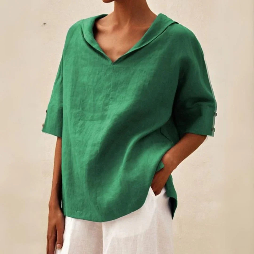 Women's Summer Top | Relaxed Fit & Roll-Up Sleeves