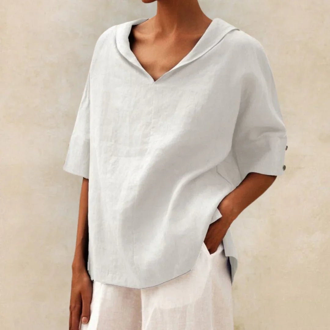 Women's Summer Top | Relaxed Fit & Roll-Up Sleeves