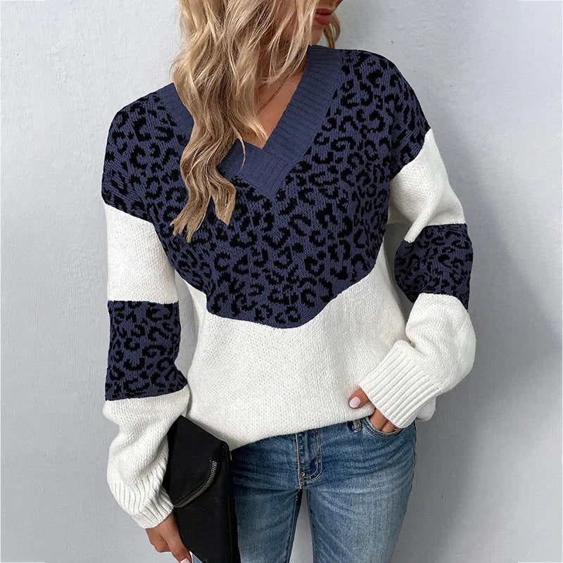 Women's Sweater | Animal Pattern & Ribbed Trim