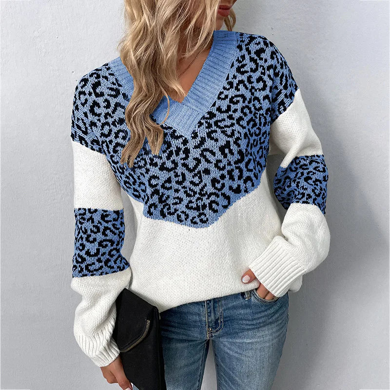 Women's Sweater | Animal Pattern & Ribbed Trim