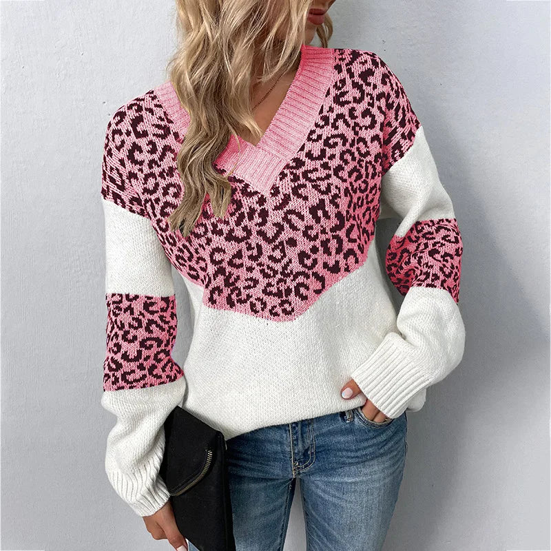 Women's Sweater | Animal Pattern & Ribbed Trim