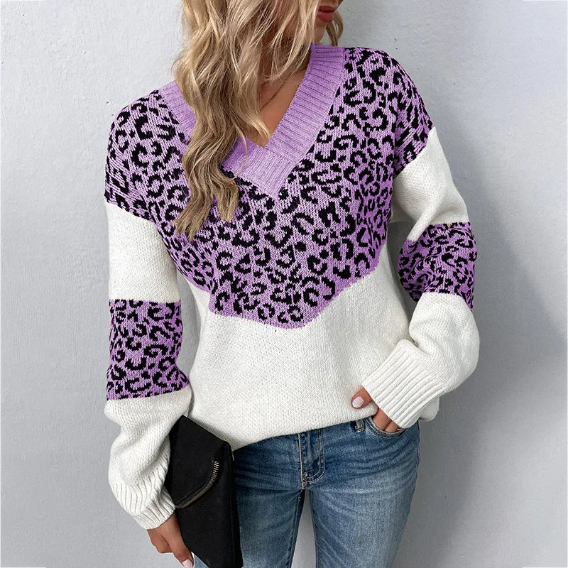 Women's Sweater | Animal Pattern & Ribbed Trim