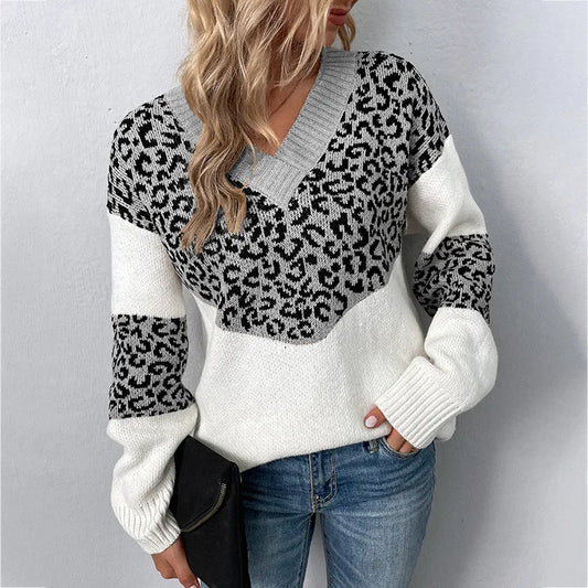 Women's Sweater | Animal Pattern & Ribbed Trim