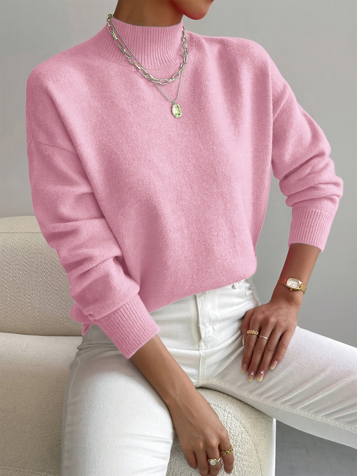Women's Sweater | Crew Neck Ribbed Cuff
