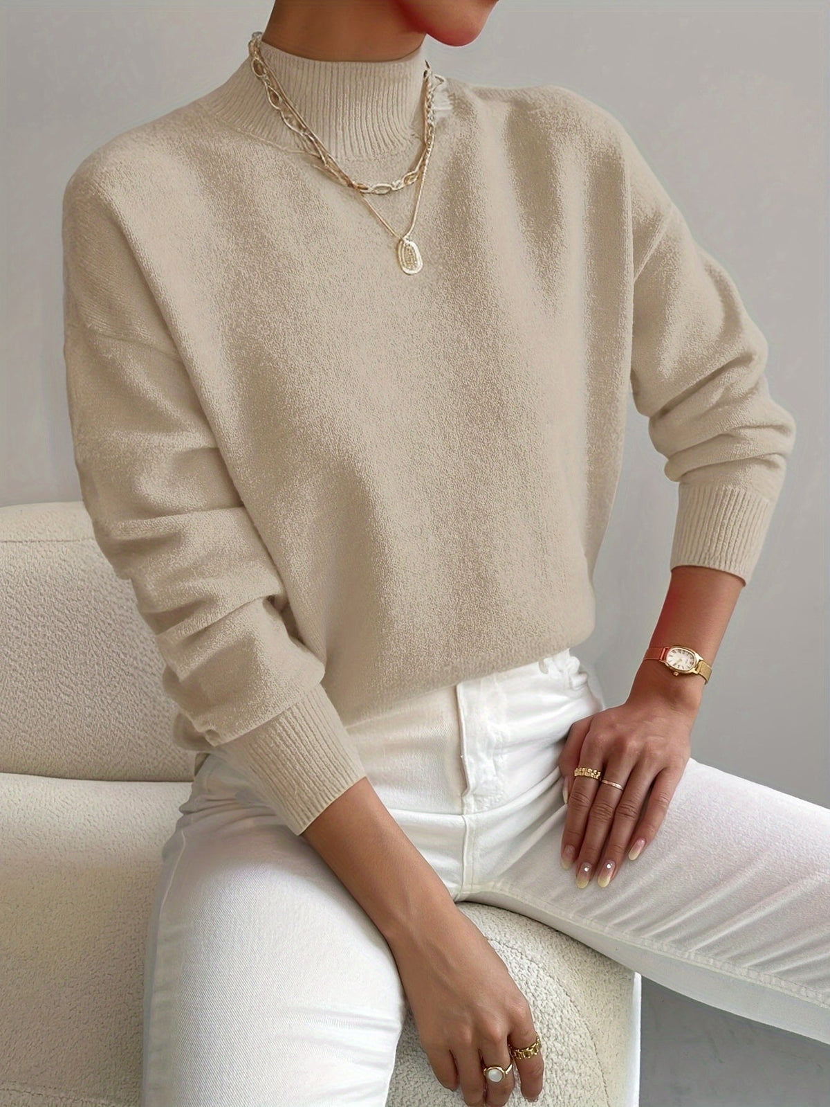 Women's Sweater | Crew Neck Ribbed Cuff
