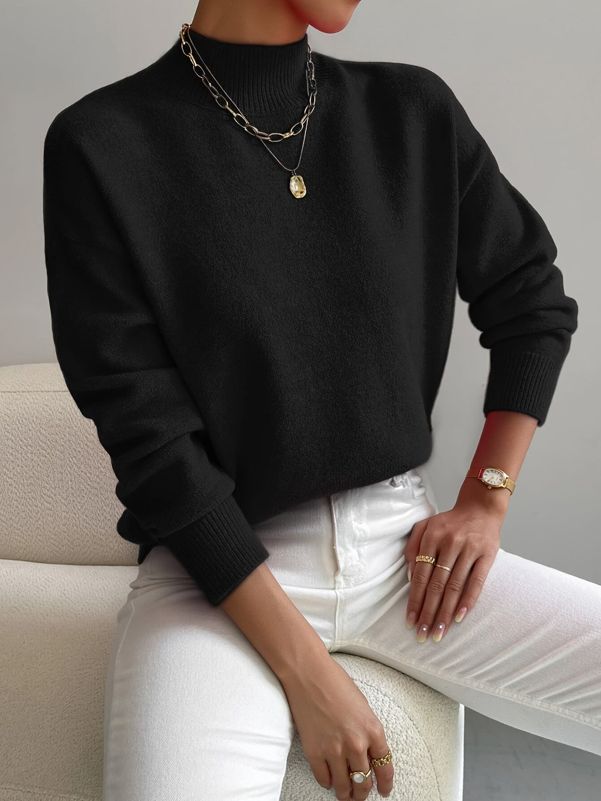 Women's Sweater | Crew Neck Ribbed Cuff