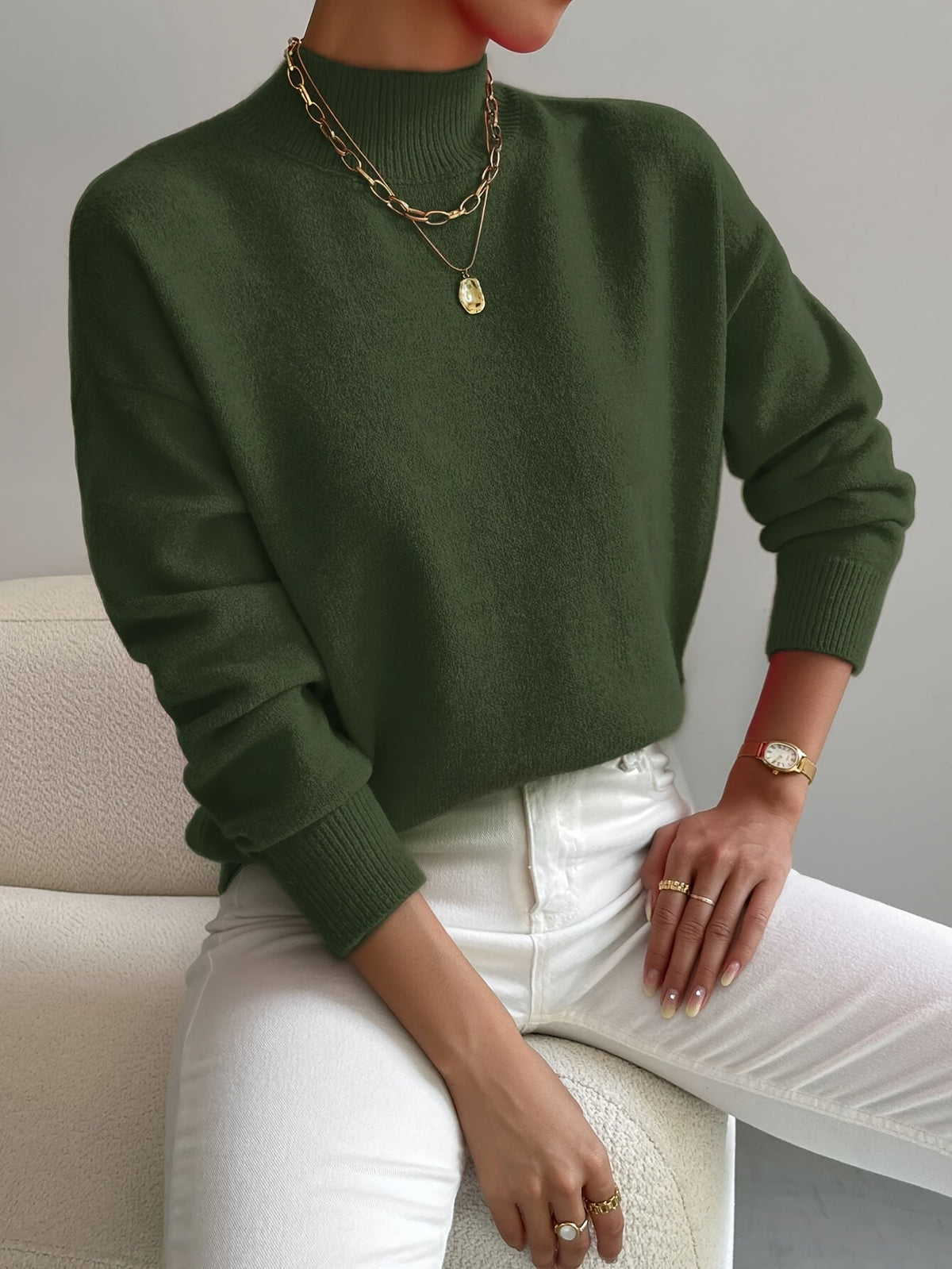Women's Sweater | Crew Neck Ribbed Cuff