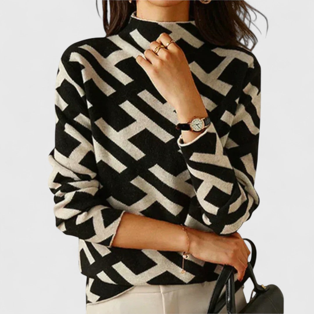 Women's Sweater | High Neck & Patterned Design