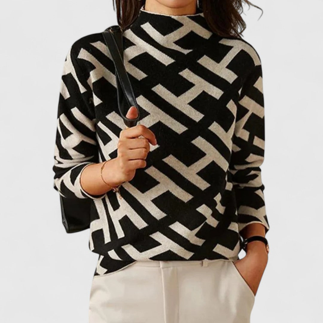 Women's Sweater | High Neck & Patterned Design