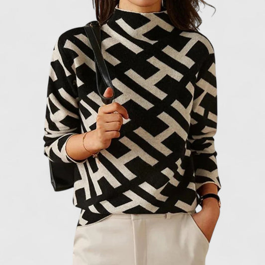 Women's Sweater | High Neck & Patterned Design